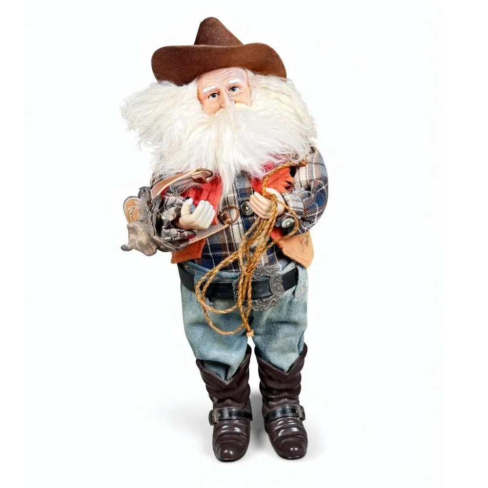 Vintage Cowboy Santa Doll Western Christmas Figurine 12in Decor Collectible
